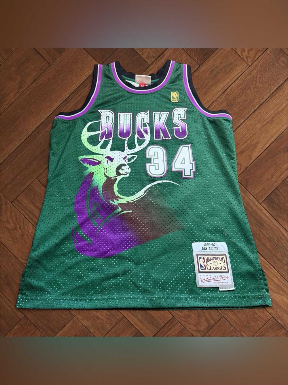 Ray Allen Milwaukee Bucks Mitchell & Ness HWC Swingman Jersey Mens Size M 96-97